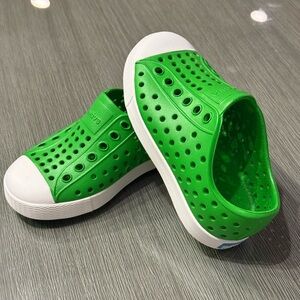 Native Kids Bright Green Slip-On Water Shoes with White Toe Cap